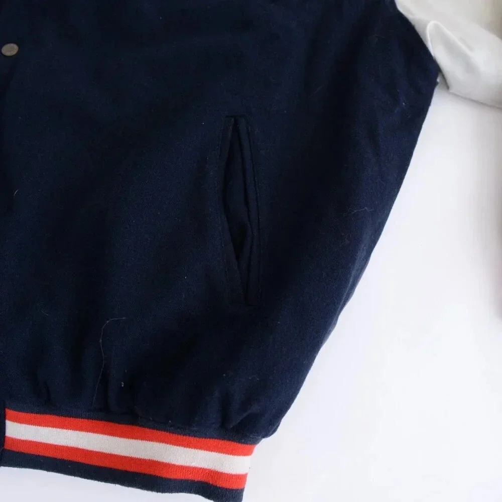 Vintage 90S Steve And Barrys British Flag Navy And Cream Wool Blend Faux Leather - Picture 8 of 16